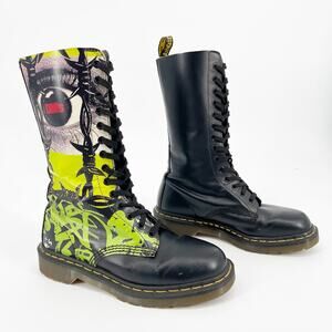 Dr. Martens Black and Green Combat Boots